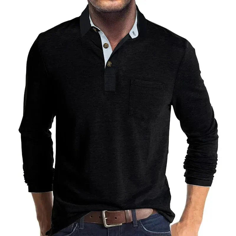MANSSINO™ | Men's Long-Sleeve Jersey Polo with Pocket