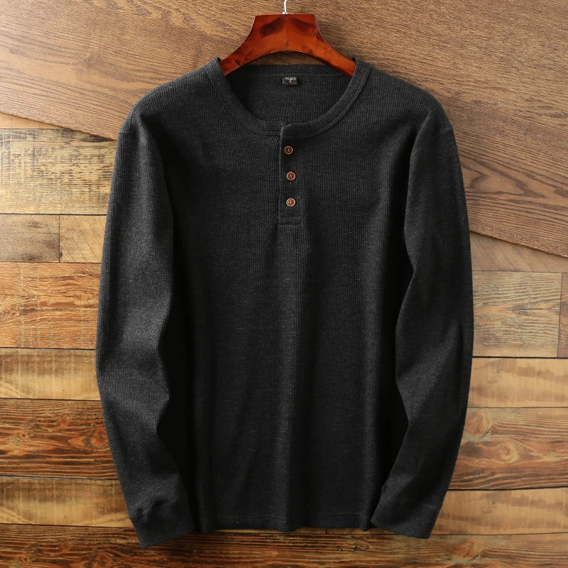 MANSSINO™ | Waffle-Knit Long Sleeve Henley