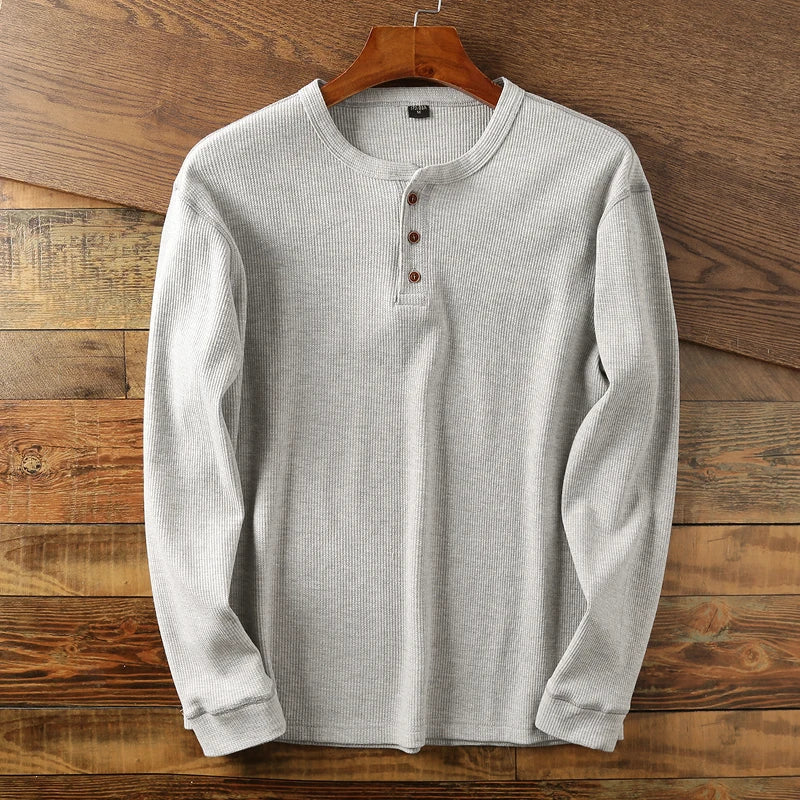 MANSSINO™ | Waffle-Knit Long Sleeve Henley