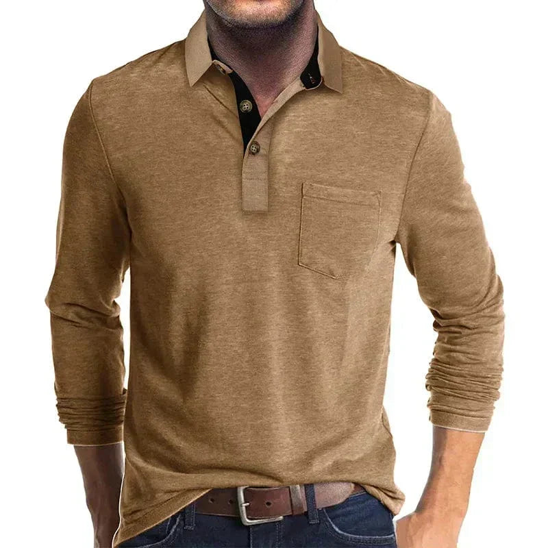 MANSSINO™ | Men's Long-Sleeve Jersey Polo with Pocket