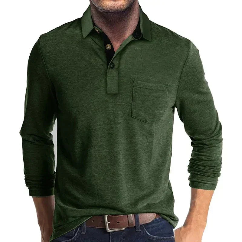 MANSSINO™ | Men's Long-Sleeve Jersey Polo with Pocket