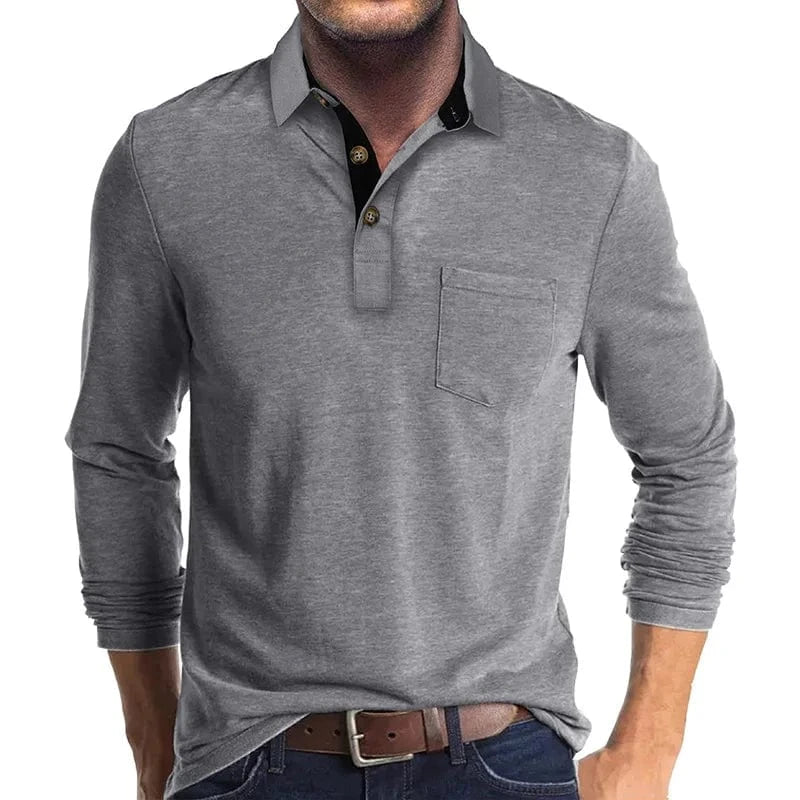 MANSSINO™ | Men's Long-Sleeve Jersey Polo with Pocket