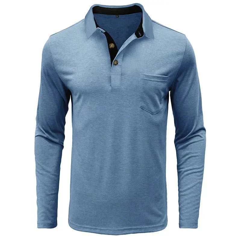MANSSINO™ | Men's Long-Sleeve Jersey Polo with Pocket