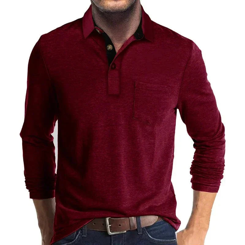 MANSSINO™ | Men's Long-Sleeve Jersey Polo with Pocket