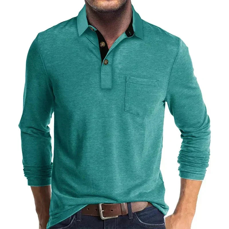 MANSSINO™ | Men's Long-Sleeve Jersey Polo with Pocket