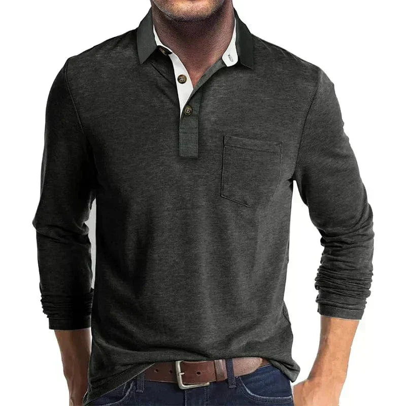 MANSSINO™ | Men's Long-Sleeve Jersey Polo with Pocket
