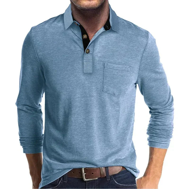MANSSINO™ | Men's Long-Sleeve Jersey Polo with Pocket