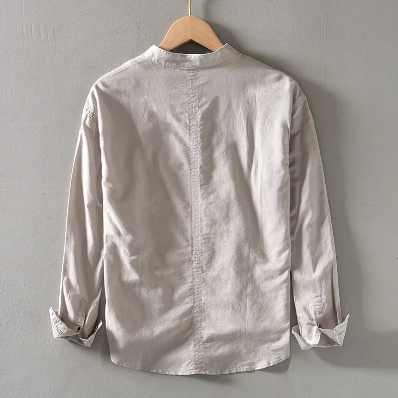 MANSSINO™ | Men's Linen Collarless Short-Sleeve Shirt