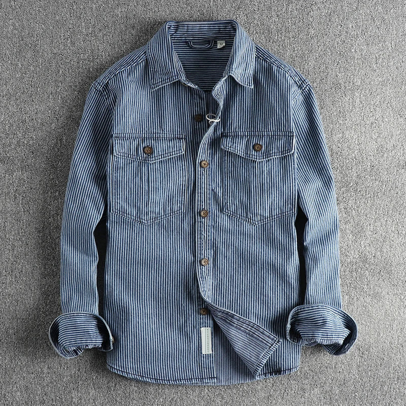 MANSSINO™ | Men's Striped Denim Shirt