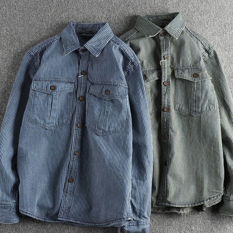 MANSSINO™ | Men's Striped Denim Shirt
