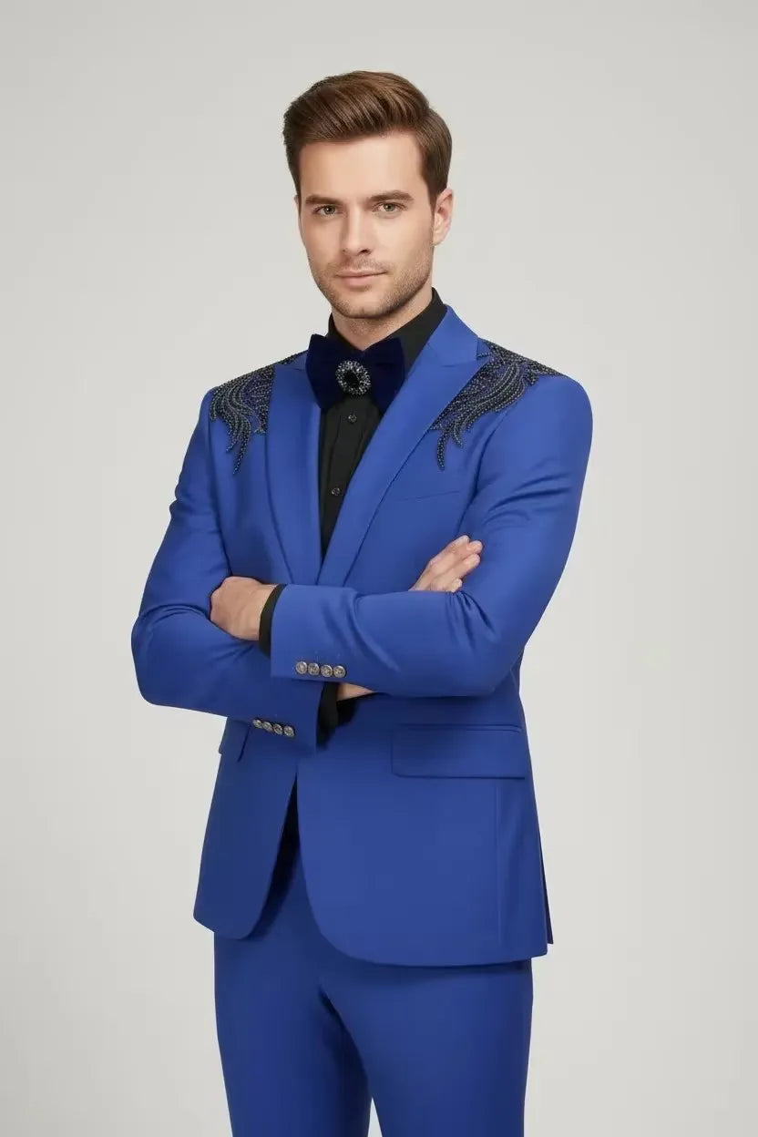 MANSSINO™ | Men's Embellished Peak Lapel 2-Piece Suit