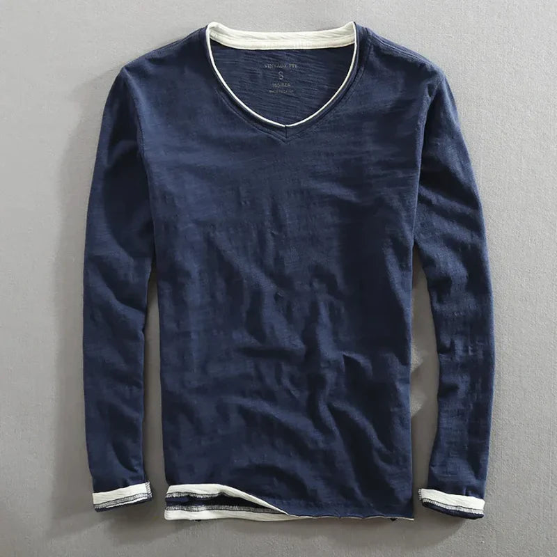 MANSSINO™ | Long Sleeve Cotton V-Neck Tee