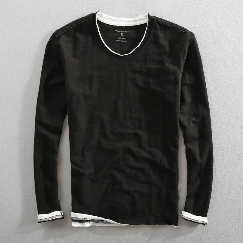 MANSSINO™ | Long Sleeve Cotton V-Neck Tee