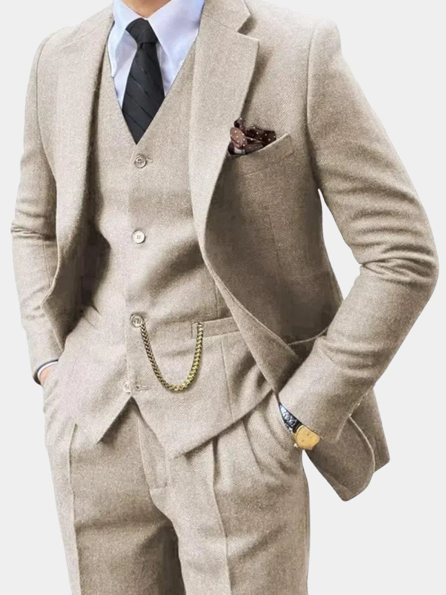 MANSSINO™ | Men's Herringbone Three-Piece Suit