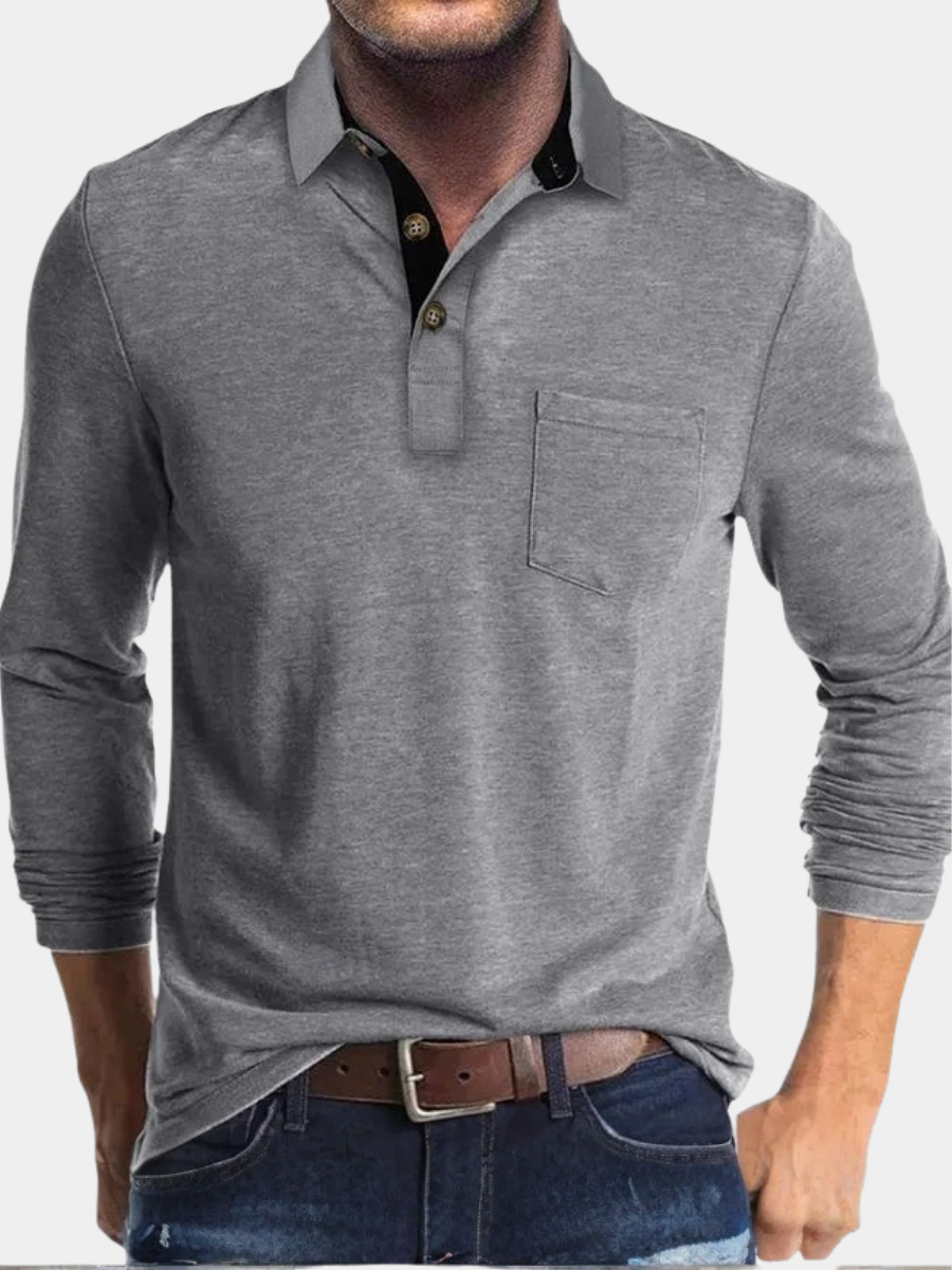 MANSSINO™ | Men's Long-Sleeve Jersey Polo with Pocket