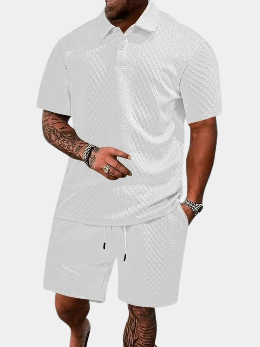 MANSSINO™ | Men's Textured Knit Polo and Shorts Set
