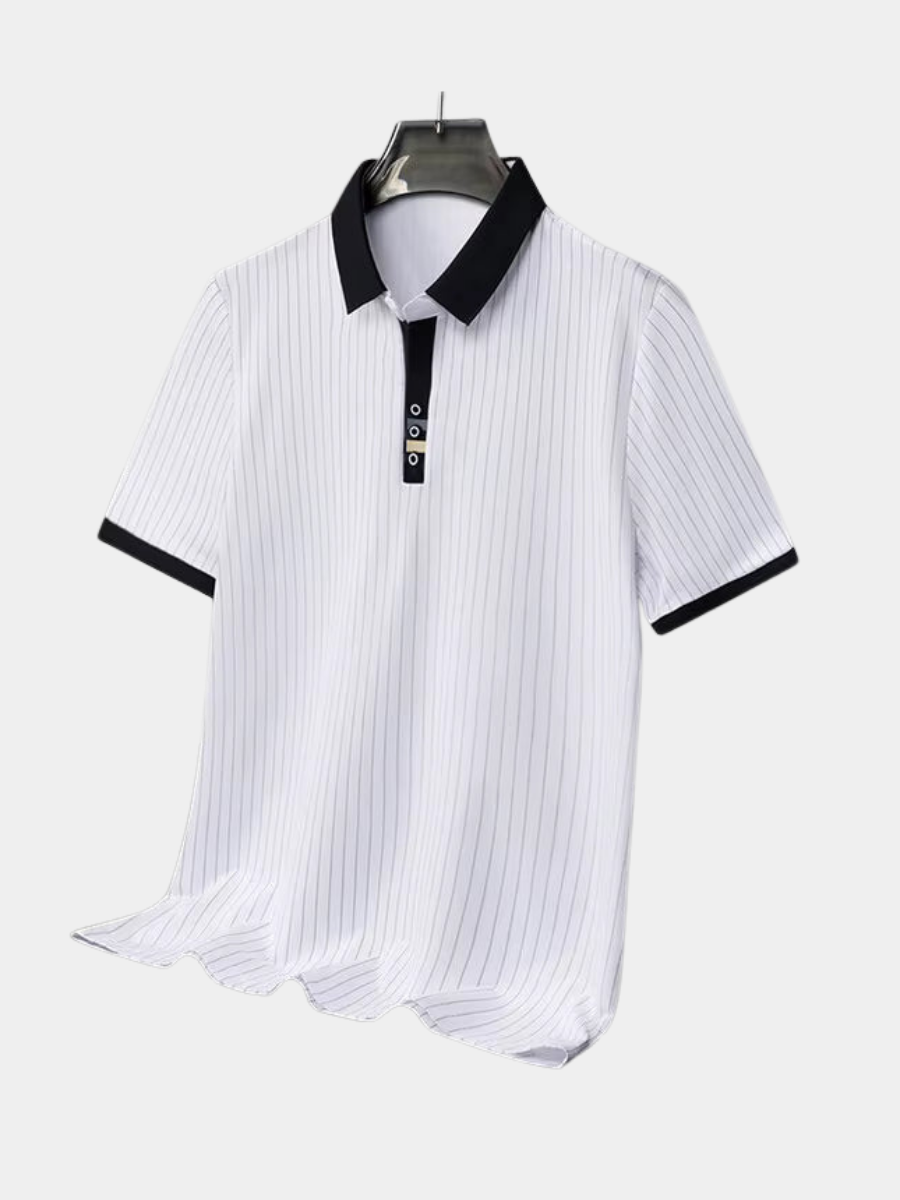 MANSSINO™ | Fine-Stripe Contrast-Cuff Polo