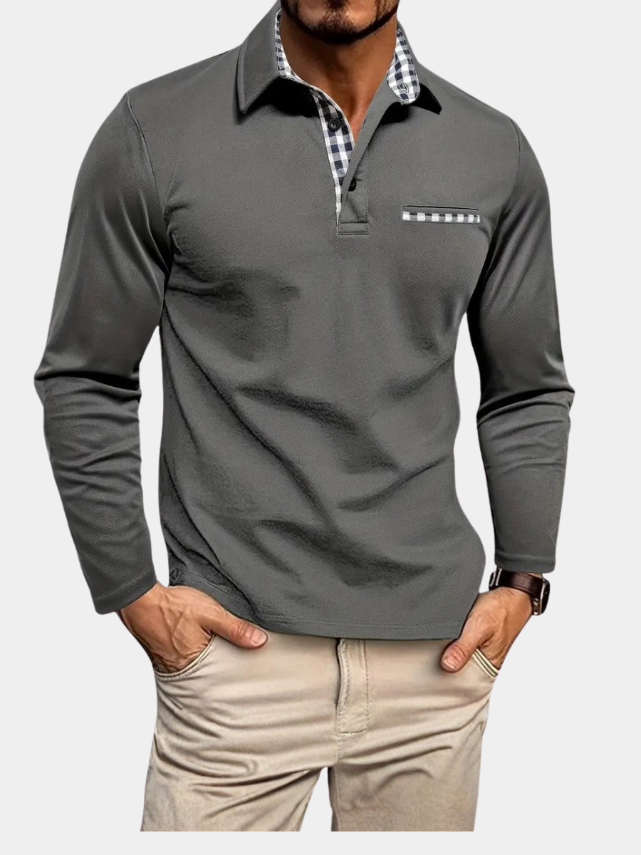 MANSSINO™ | Check-Trim Long Sleeve Polo