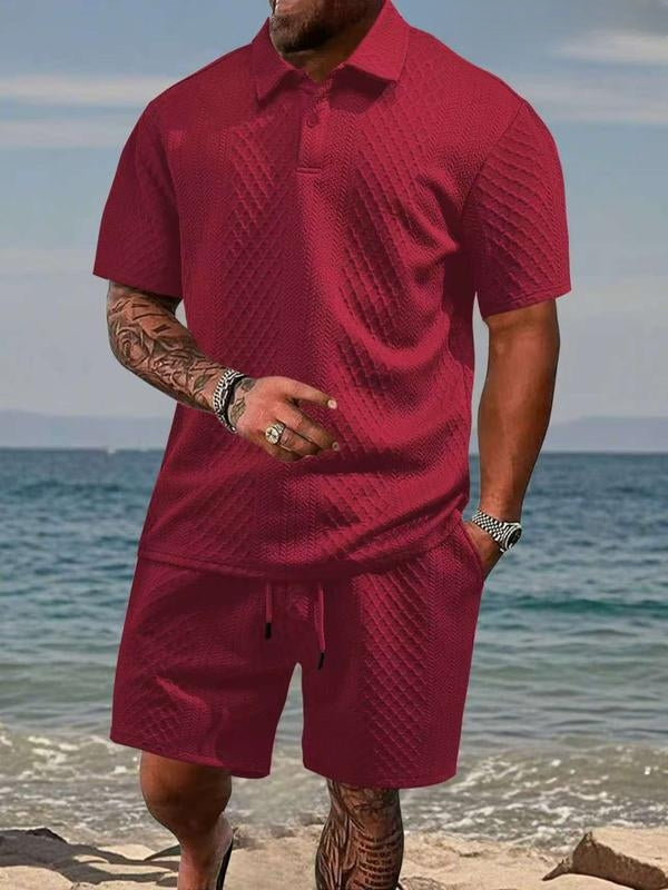 MANSSINO™ | Men's Textured Knit Polo and Shorts Set
