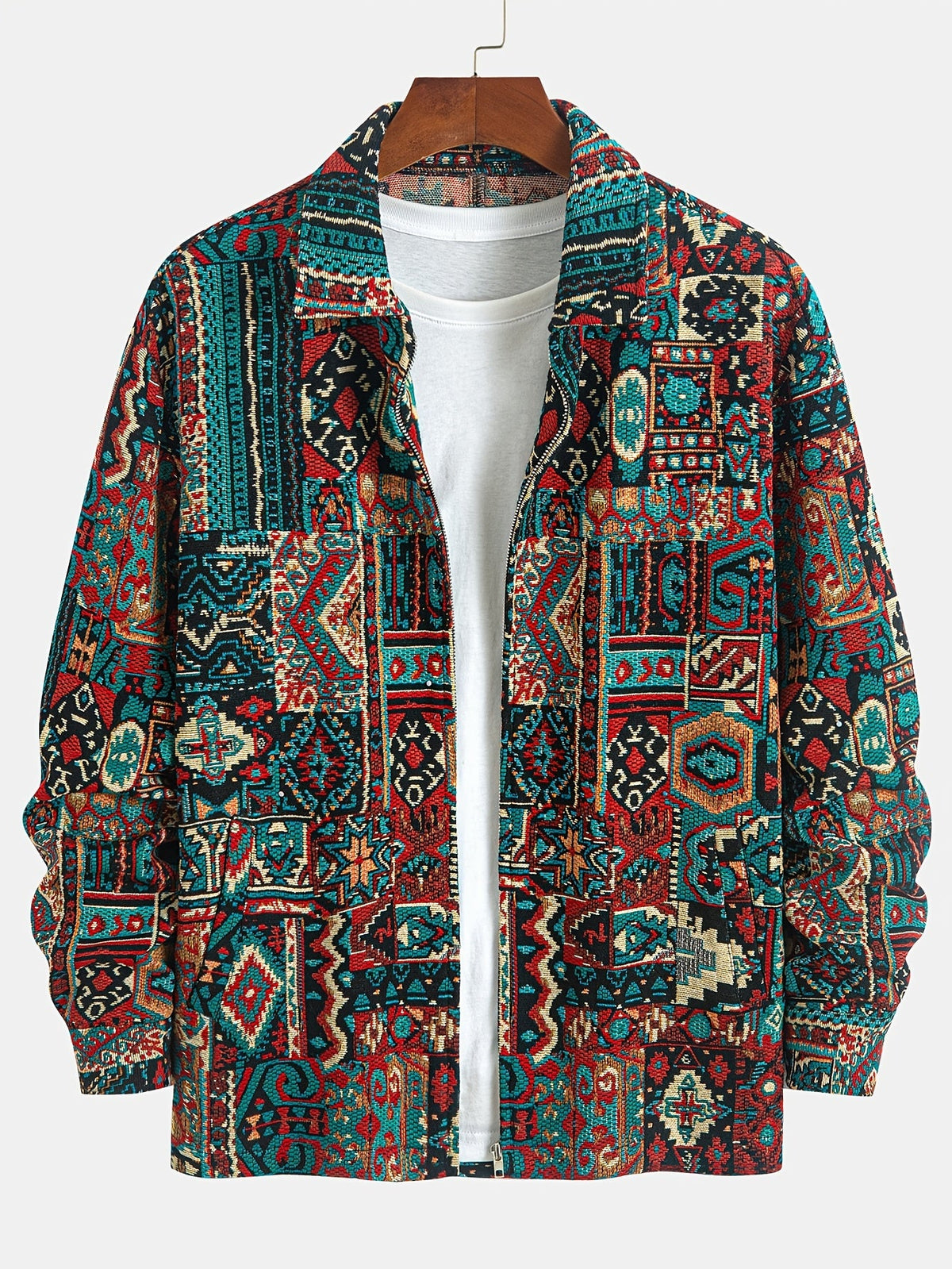 MANSSINO™ | Patterned Lapel Zip Jacket