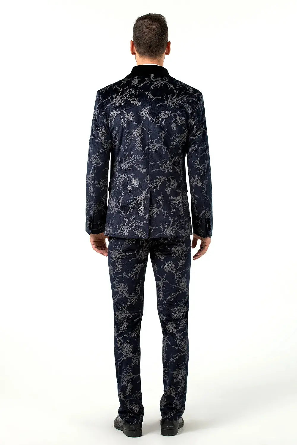 MANSSINO™ | Men's Navy Patterned Velvet 3-Piece Suit