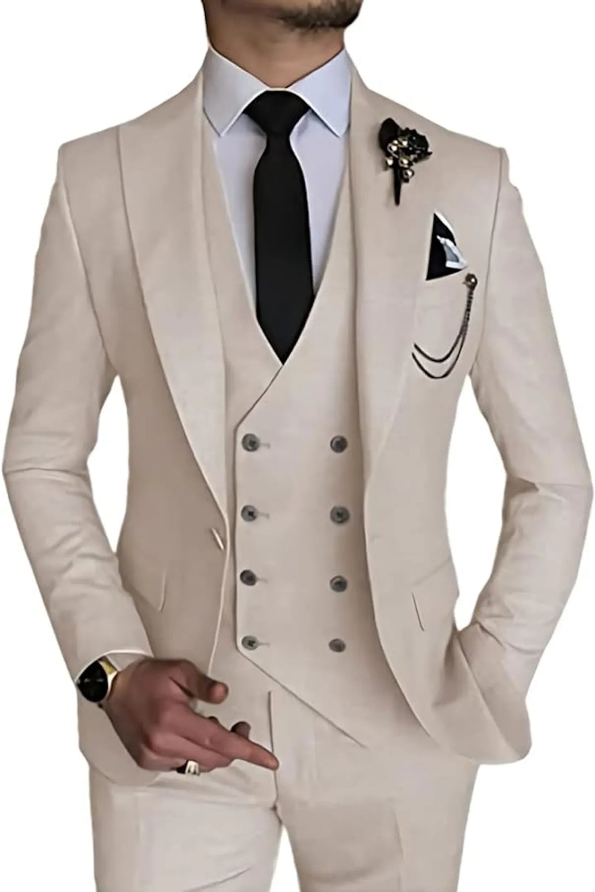 MANSSINO™ | Men's Double Breasted One-Button 3 Piece Suit