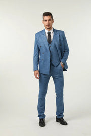 MANSSINO™ | Men's Blue Patterned Party 3-Piece Suit