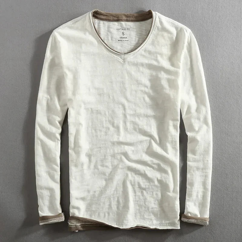 MANSSINO™ | Long Sleeve Cotton V-Neck Tee