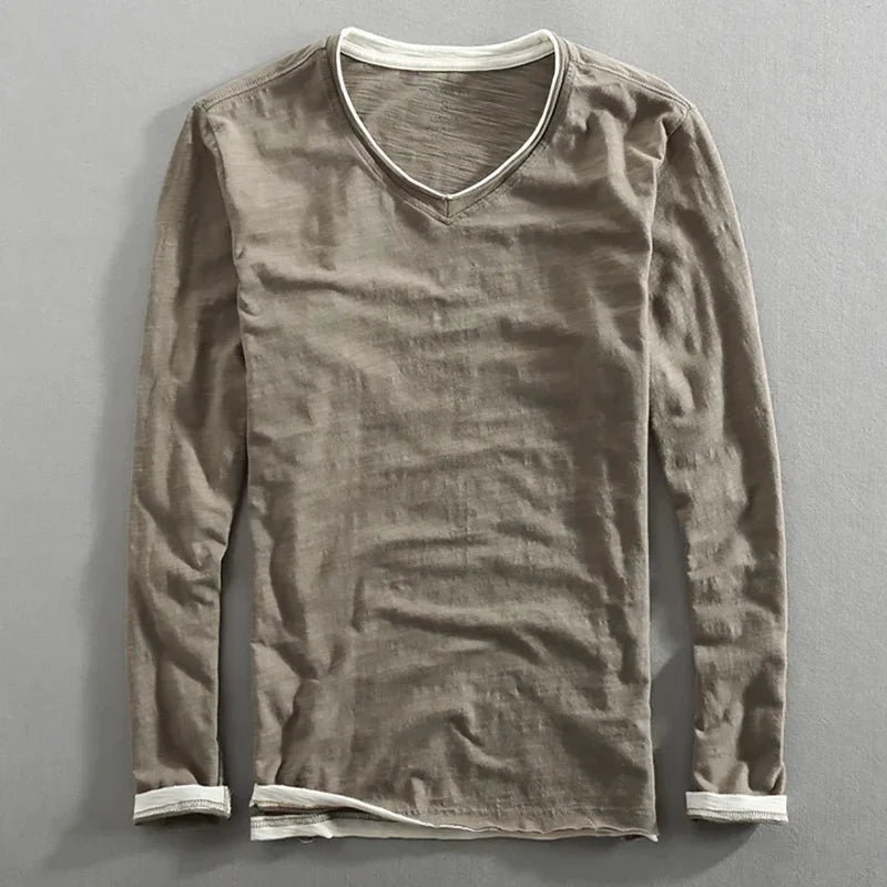 MANSSINO™ | Long Sleeve Cotton V-Neck Tee