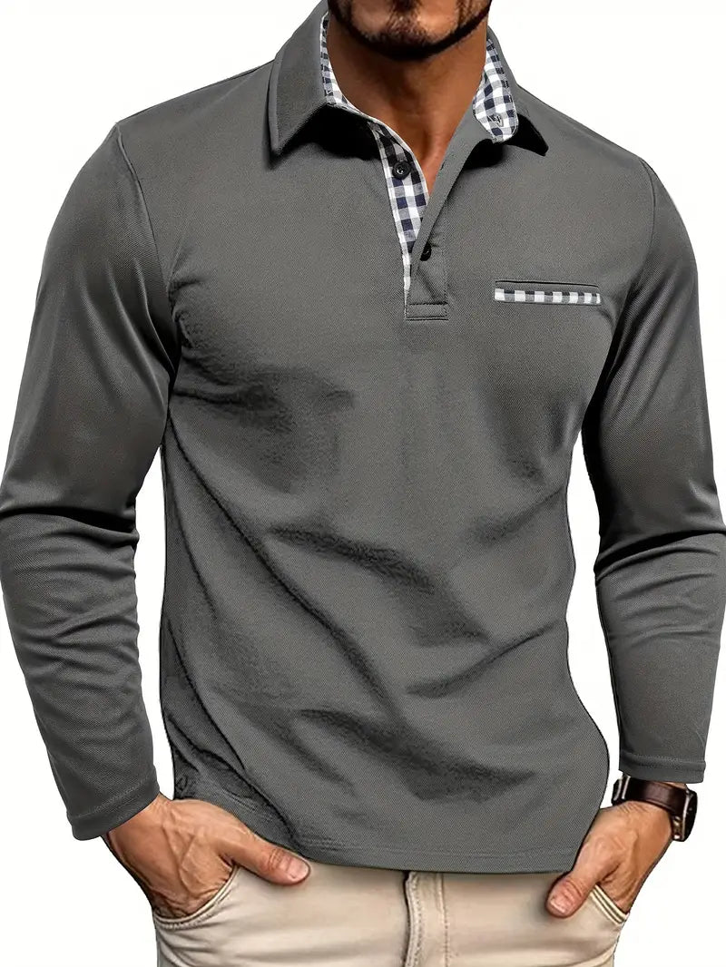 MANSSINO™ | Check-Trim Long Sleeve Polo