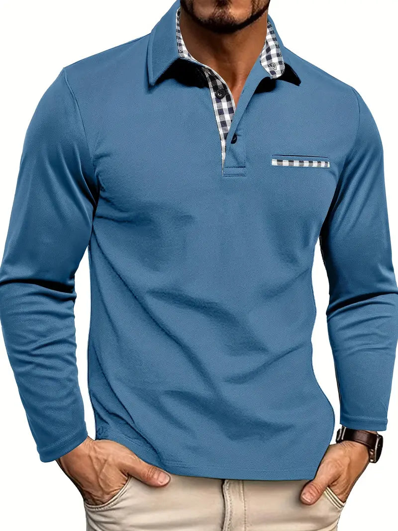 MANSSINO™ | Check-Trim Long Sleeve Polo