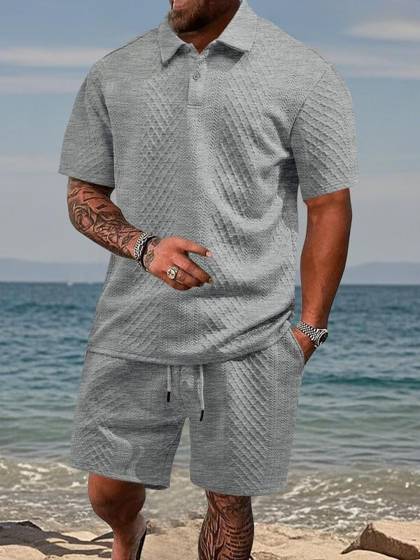 MANSSINO™ | Men's Textured Knit Polo and Shorts Set