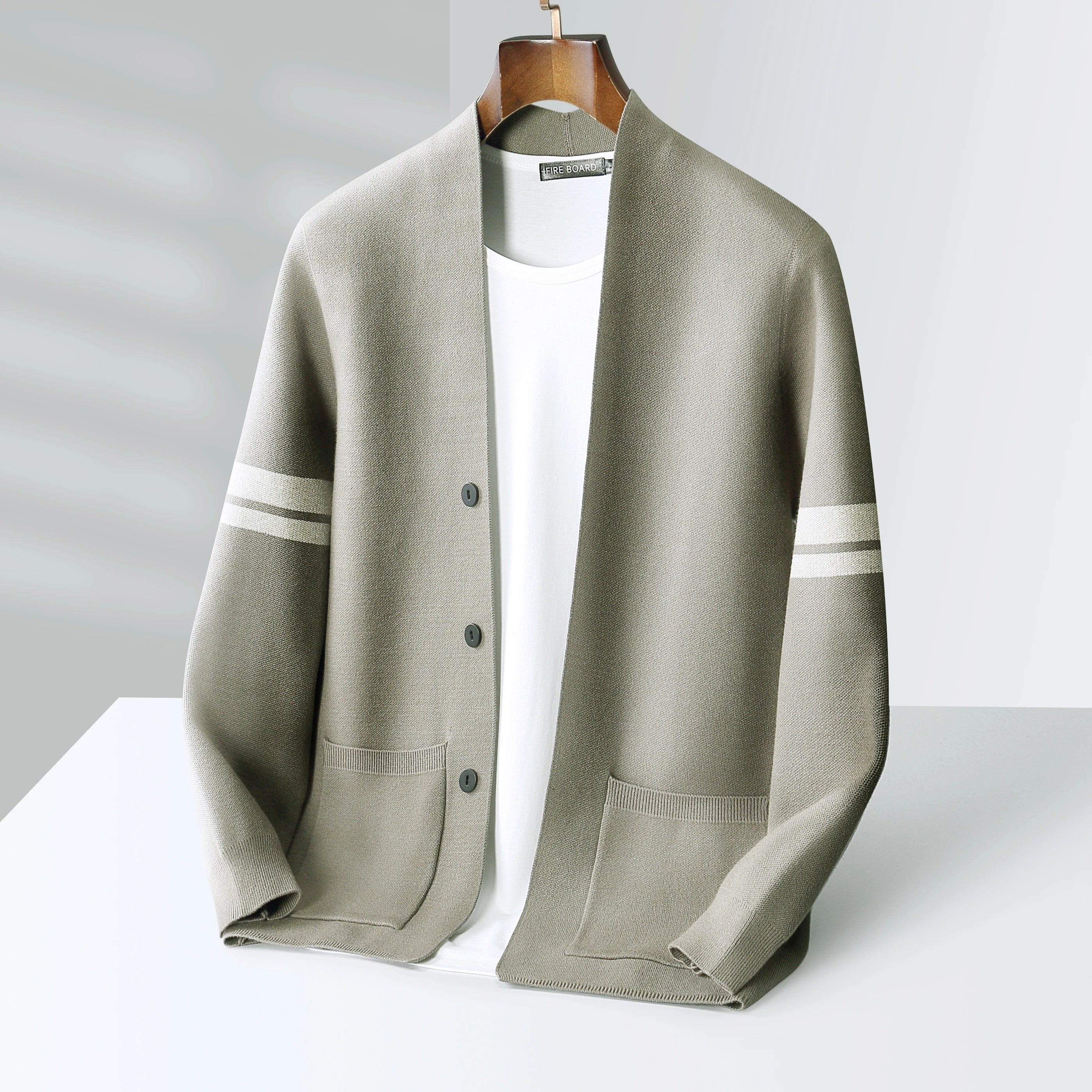 MANSSINO™ | Merino Stripe-Sleeve Button Cardigan