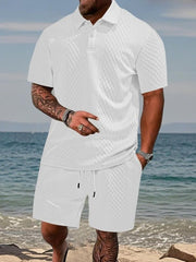 MANSSINO™ | Men's Textured Knit Polo and Shorts Set
