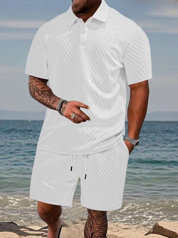 MANSSINO™ | Men's Textured Knit Polo and Shorts Set