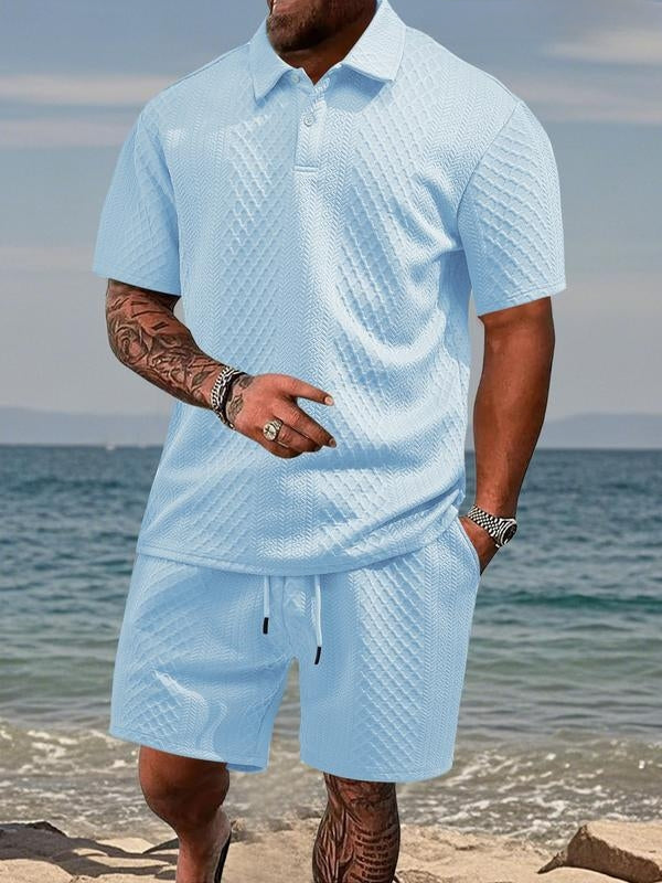 MANSSINO™ | Men's Textured Knit Polo and Shorts Set