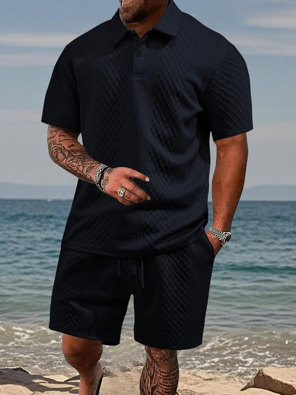 MANSSINO™ | Men's Textured Knit Polo and Shorts Set