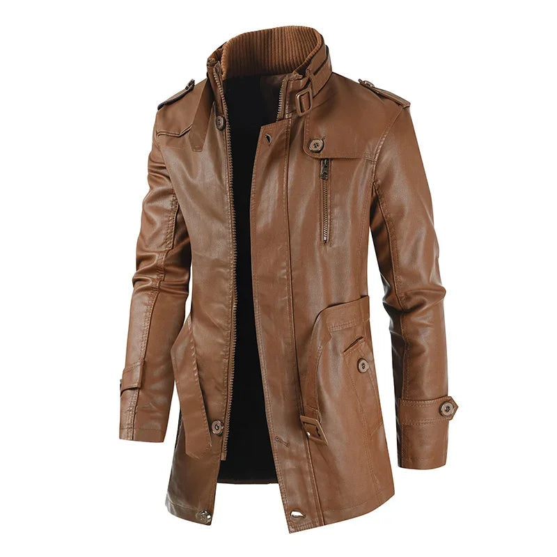 MANSSINO™ | Elegant Long Leather Biker Jacket