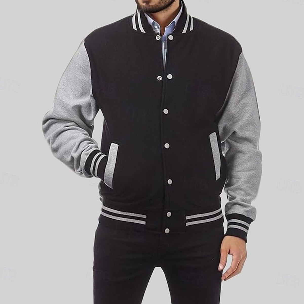 MANSSINO™ | Classic Varsity Bomber Jacket Ribbed Snap-Button