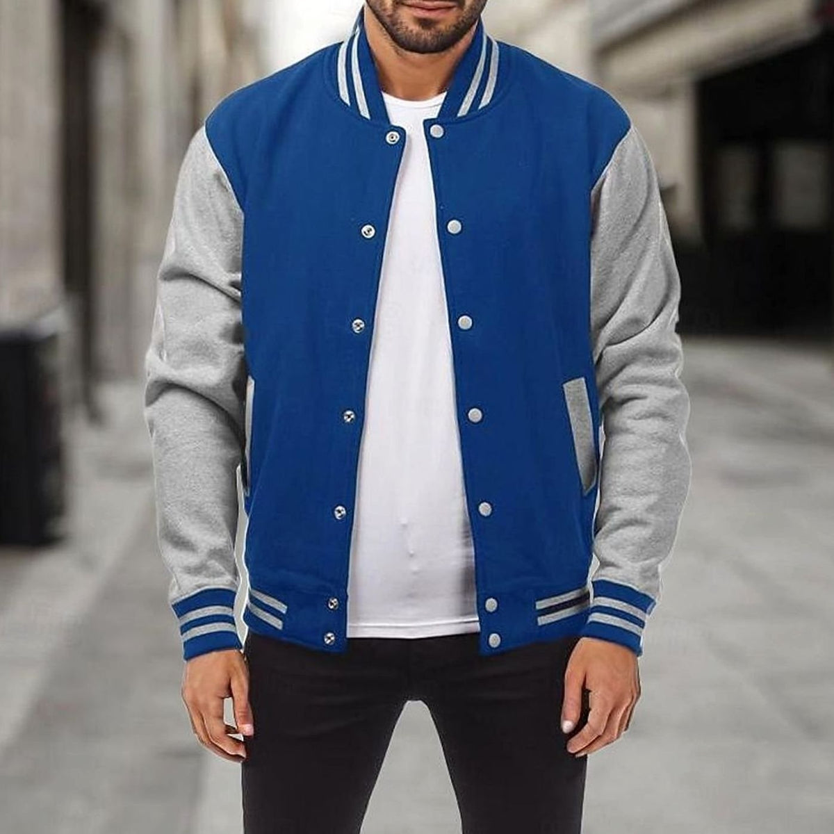 MANSSINO™ | Classic Varsity Bomber Jacket Ribbed Snap-Button