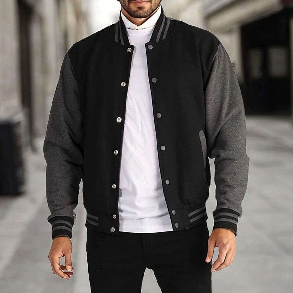 MANSSINO™ | Classic Varsity Bomber Jacket Ribbed Snap-Button