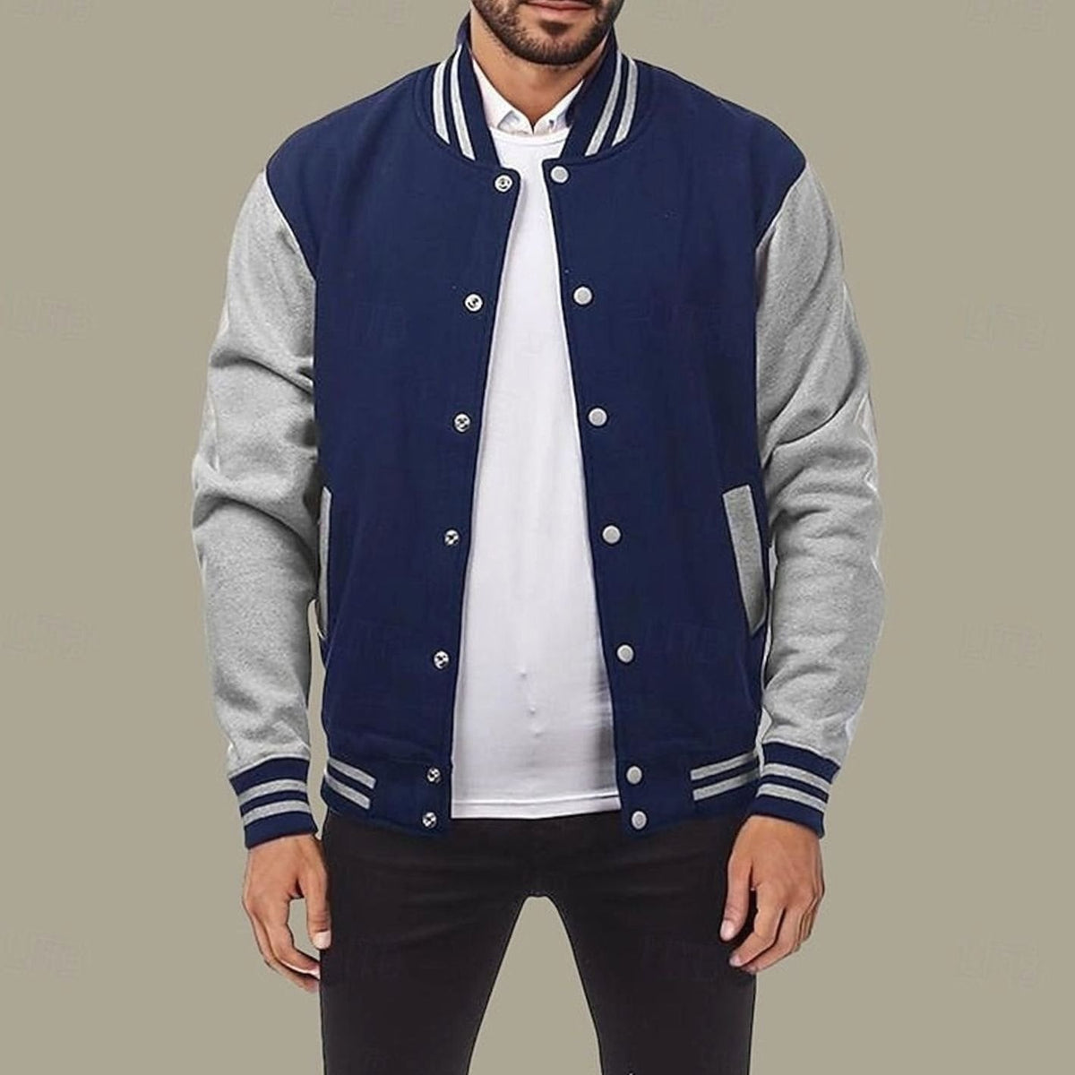 MANSSINO™ | Classic Varsity Bomber Jacket Ribbed Snap-Button
