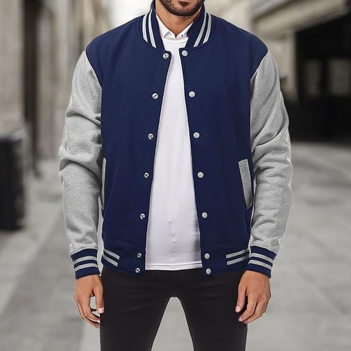 MANSSINO™ | Classic Varsity Bomber Jacket Ribbed Snap-Button