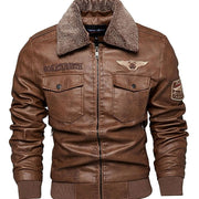 MANSSINO™ | Faux Leather Sherpa-Collar Aviator Bomber Jacket