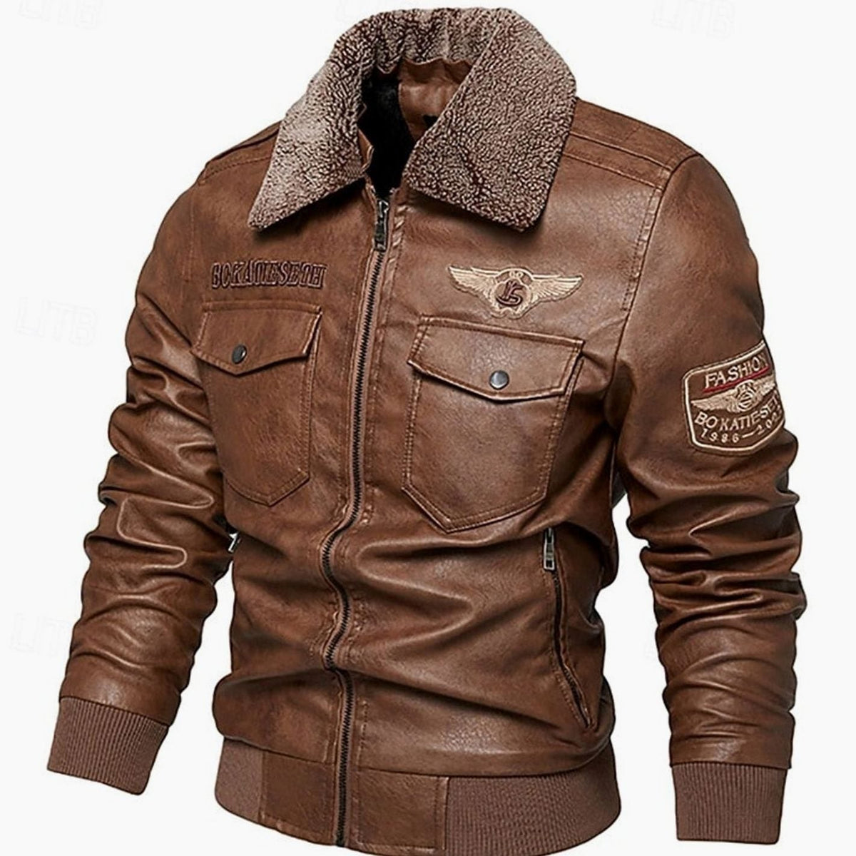 MANSSINO™ | Faux Leather Sherpa-Collar Aviator Bomber Jacket
