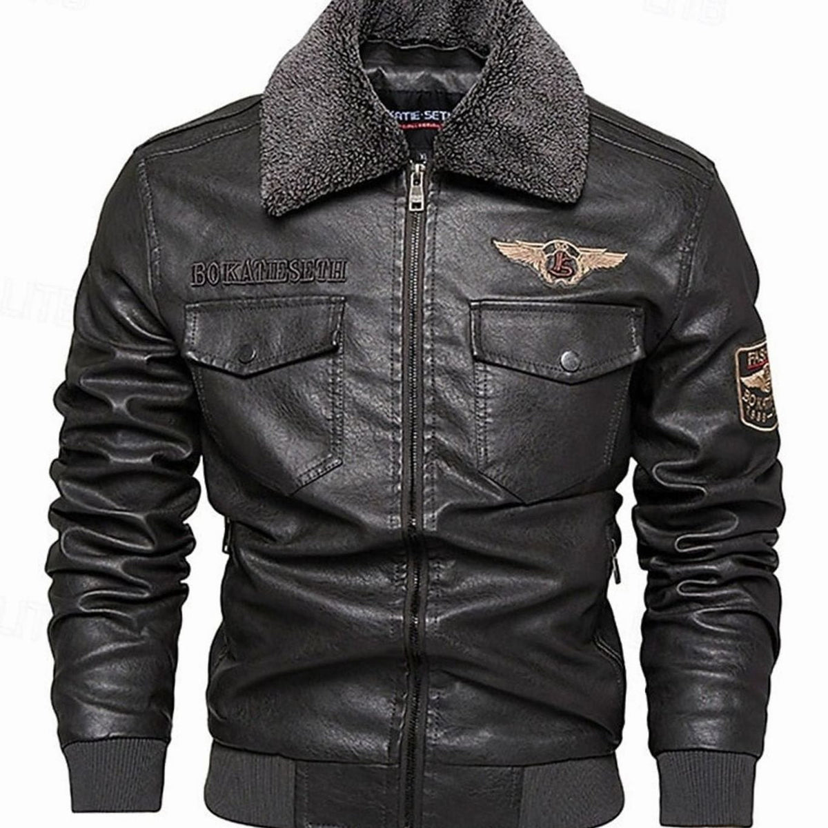 MANSSINO™ | Faux Leather Sherpa-Collar Aviator Bomber Jacket