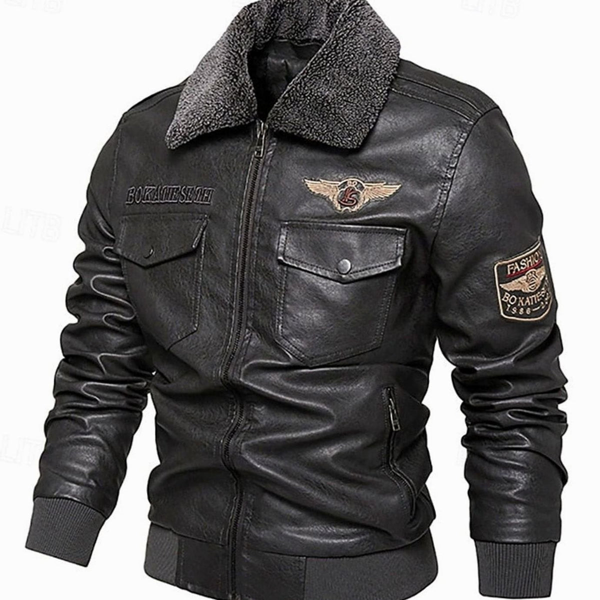 MANSSINO™ | Faux Leather Sherpa-Collar Aviator Bomber Jacket