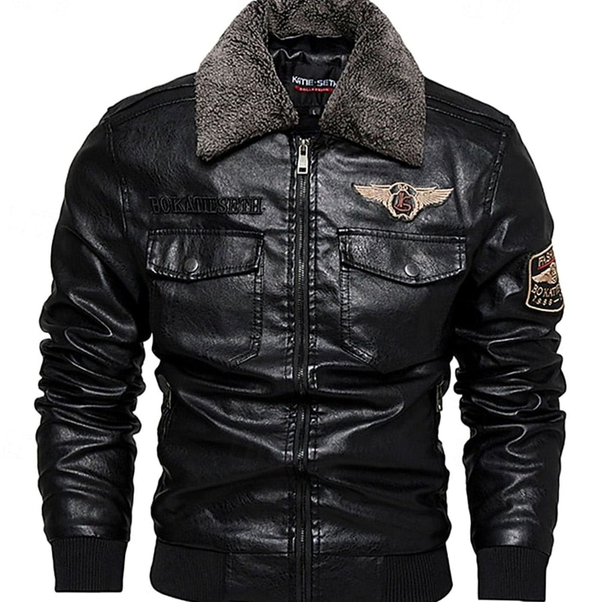 MANSSINO™ | Faux Leather Sherpa-Collar Aviator Bomber Jacket