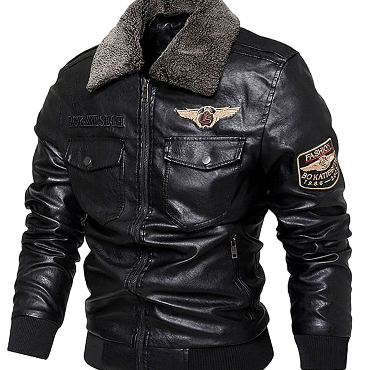 MANSSINO™ | Faux Leather Sherpa-Collar Aviator Bomber Jacket