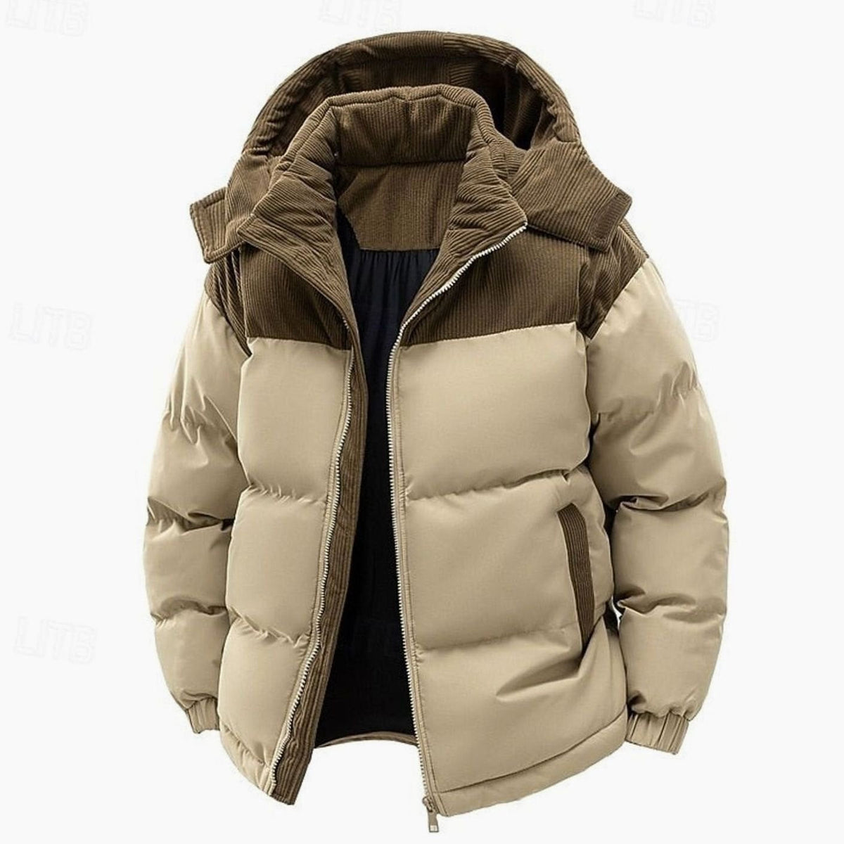 MANSSINO™ | Quilted Hooded Two-Tone Corduroy Puffer Jacket